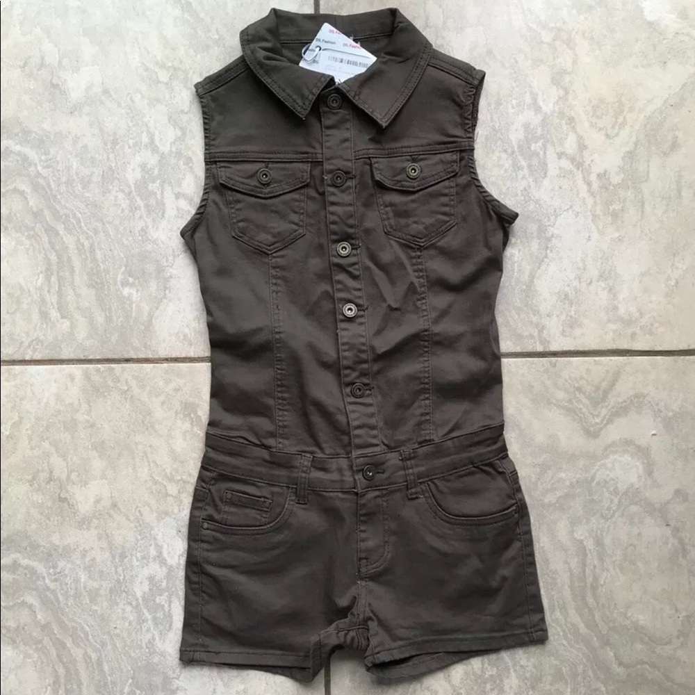 PrettyLittleThing Denim Playsuit Khaki Green